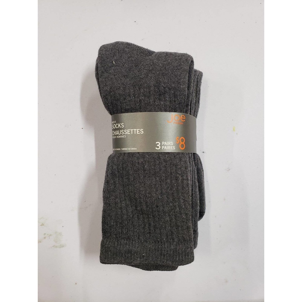 3-Pack Joe Fresh Socks Mens One Size Gray Knit Stretch Cotton‎ Casual Crew Socks